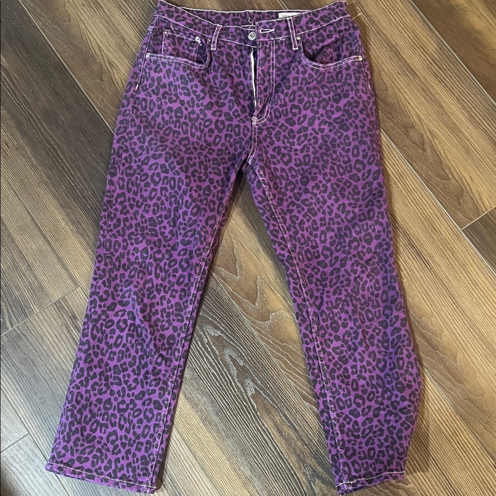 Vibrant Zara Purple Leopard Women's Straight Leg Jeans